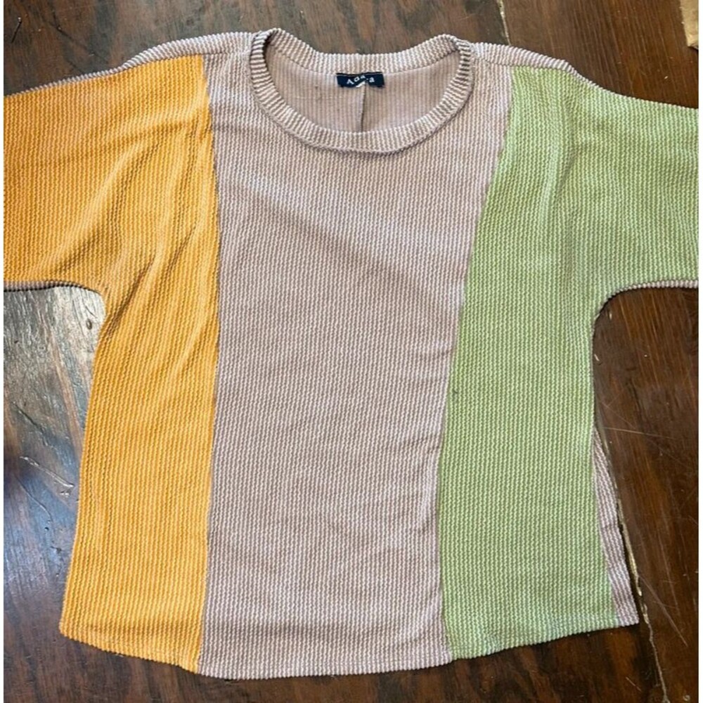 Adara Brown/Green/Yellow Ribbed Top Size Large